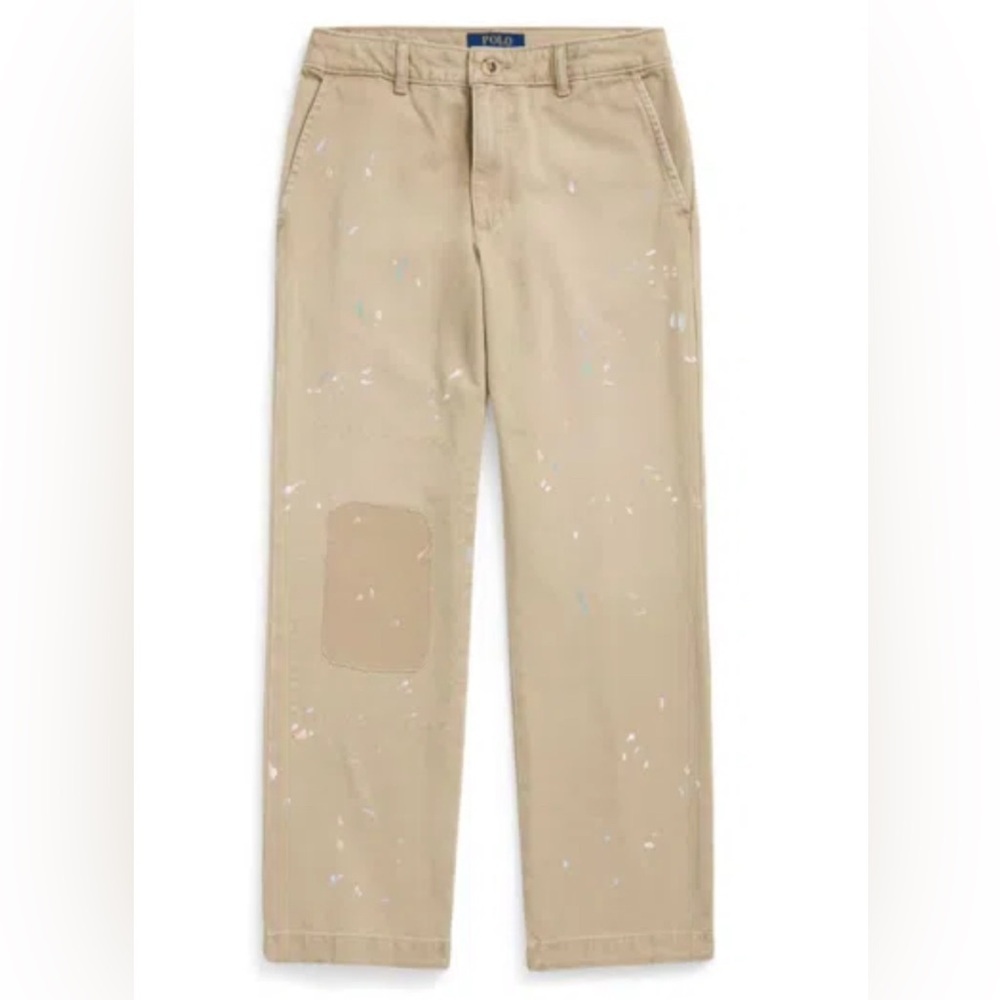 NWT Polo Ralph Lauren Girls Beige Paint-Splatter Pants Size 14